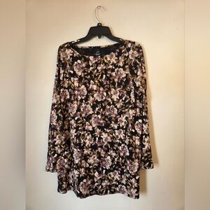 J. Jill Floral Supima Cotton  Split Sleeve Tunic Blouse Size M